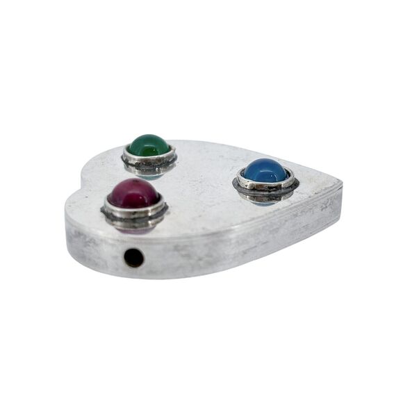 Vintage Mexico NR-120 Sterling Silver 925 Chrysoprase Rubellite Heart Pendant - Picture 3 of 6